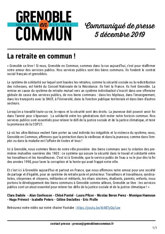 Communiqué de presse Grenoble en commun